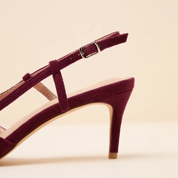 Lulus Cadey Burgundy Suede Pointed-toe Slingback Pumps Red - Size 8.5 - Picture 6 of 6
